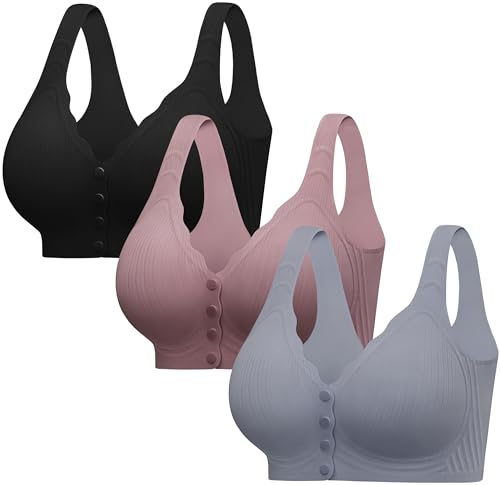 Seamless Front Closure Jelly Bras for Women No Underwire,Push Up Bra - color: Black/Lotus Pink/Blue, size: XX-Large