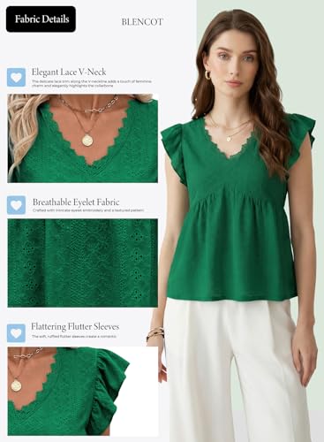 BLENCOT Peplum Tops for Women Trendy Lace V-Neck Ruffle - color: Blackish Green, size: Medium