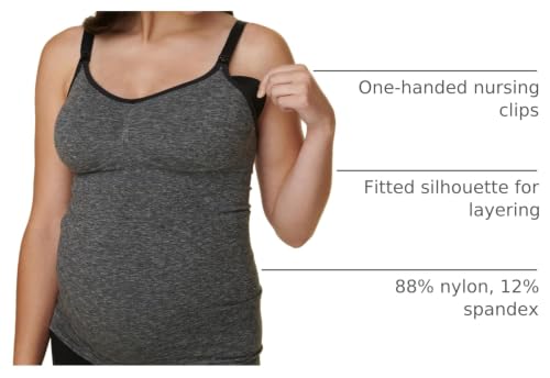 Basics by Bravado Women's Seamless Maternity Nursing Tank Top Cami for Breastfeeding with Adjustable Straps, S-XXL - color: Dark Charcoal Heather, size: Small