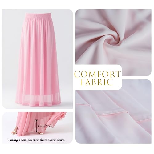 v28 Women Full/Ankle Length Elastic Pleated Retro Maxi Chiffon Long Skirt - color: Light Yellow, size: 5X-Large