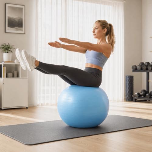 Exercise Ball, Blue Ribbed PVC Yoga Stability Anti-Burst Ball with Pump, 55cm 65cm 75cm for Balance Training and Core Workout - size: 65cm
