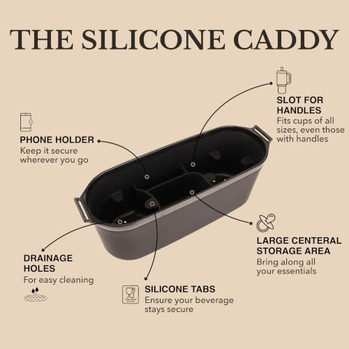 Silicone Stroller Organize, 40 oz Cup Holders, Waterproof & Easy-Clean, BPA-Free Caddy with Phone Pocket & Storage, Universal Anti-Slip Straps Fit UPPAbaby, Bugaboo, Nuna, Doona & Most Strollers