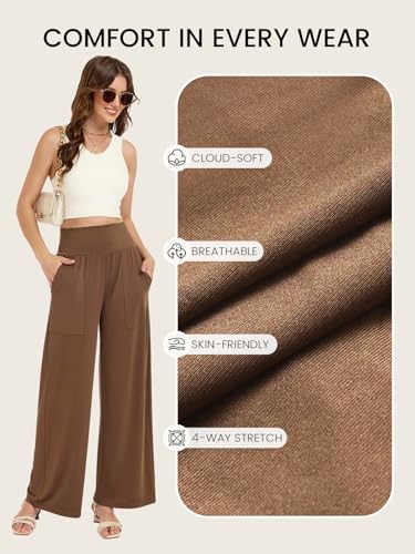 Wide Leg Pants Women Stretchy Sweatpants High Waisted Palazzo Pants - color: Brown, size: Medium