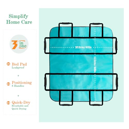 Patient Positioning Bed Pads with Reinforced Handles–48" x 40" Washable & Reusable Transfer Sheets, Draw Sheets for Elderly Care, Turning, Lifting & Repositioning - color: 01blue-48*40"