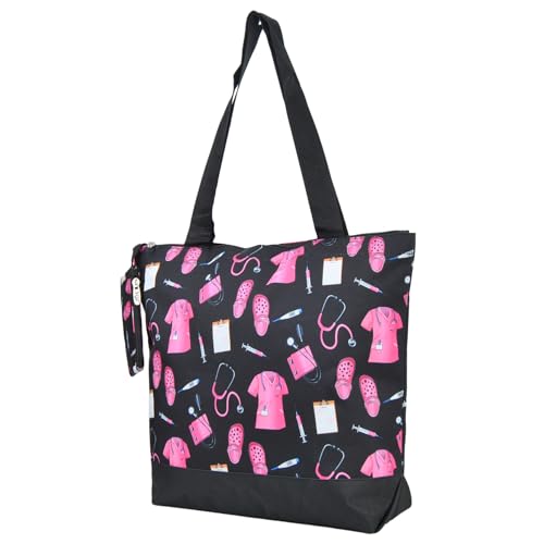 NGIL Medium Canvas Tote Bag with Coin Purse - color: Pink Nurse Print-black
