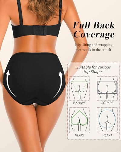 Annenmy High Waisted Womens Underwear Cotton Underwear Full Coverage Briefs Stretch Breathable Ladies Panties 5 Pack - color: Black, size: Medium