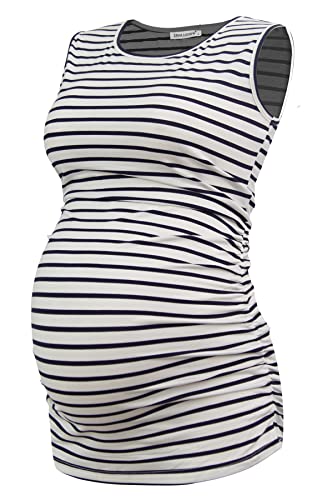Smallshow Women's Maternity Tank Tops Sleeveless Ruched Pregnancy Clothes 3-Pack - color: Black/Light Grey/White Stripe, size: XX-Large