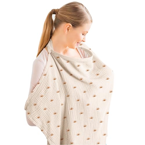 Konssy Muslin Nursing Cover Up for Breastfeeding with Rigid Hoop - color: Sun
