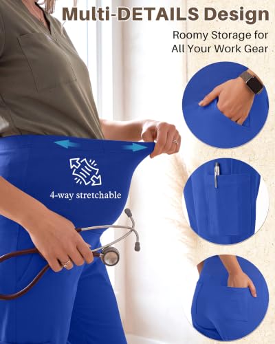 Locoowai 3 Pack Women's Maternity Jogger Scrub Pants with Pocket - color: Sapphire Blue, Sapphire Blue, Sapphire Blue, size: XX-Large