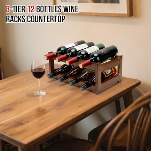 Bamboo Wine Rack, 2-Tier 8 Bottles Wine Storage Cabinet Shelf - color: 2 Tiers Walnut, size: 6.89 in