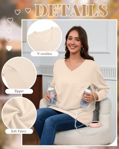 3 Pack Women's Waffle Knit Long Sleeve Nursing Tops - color: Cream, Coffee, Dark Brown, size: Medium