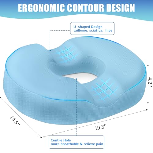 BlissTrends Donut Pillow Seat Cushion, Memory Foam Lifting Cushions - color: Light Blue, size: XX-Large