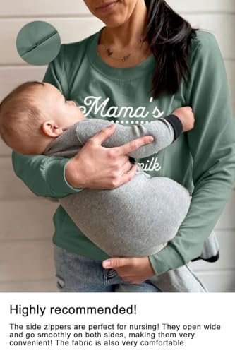 Maternity Nursing Sweatshirts for Women Friendly Zip Breastfeeding Pullover Top Mama's Boobery Print Clothes - color: Green, size: X-Large