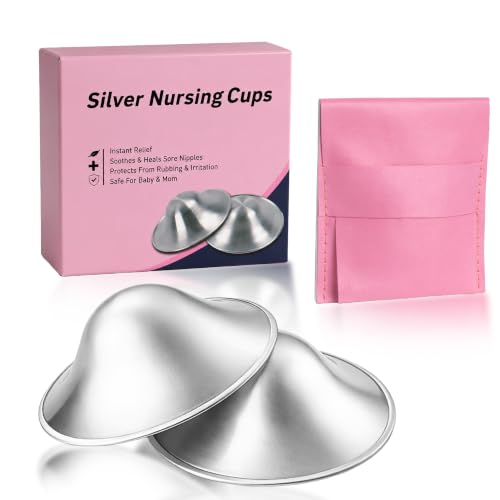 999 Pure Silver Nursing Cups for Breastfeeding – Silver Nipple Covers Breastfeeding Moms Use, Silver Nipple Shield & Nursing Cups for Sore, Sensitive Nipples, Reusable Silver Cups Breastfeeding Care - size: Regular