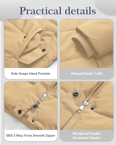 Chrisuno Women's Plus Size Winter Coat Waterproof Long Puffer Jacket Warm Thicken Parka with Removable Fur Hood - color: Khaki, size: 3X