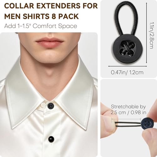 9PCS Collar Extenders for Dress Shirts, Soft Elastic Neck Button Extender Compatible with Men's Button-Up Shirts, Instant 1-1.5 Inch Extra Space for Tight Collars (9, Black)