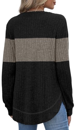 OFEEFAN Womens Sweaters Crew Neck Tunic Tops Long Sleeve Shirts Curved Hem - color: B-black Coffee, size: Small
