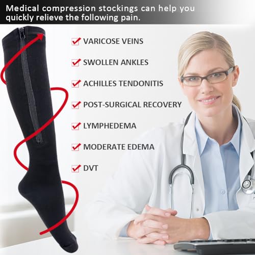 Ailaka Medical 15-20 mmHg Zipper Compression Socks Women Men - color: Black, size: Large/X-Large (1 Pair)
