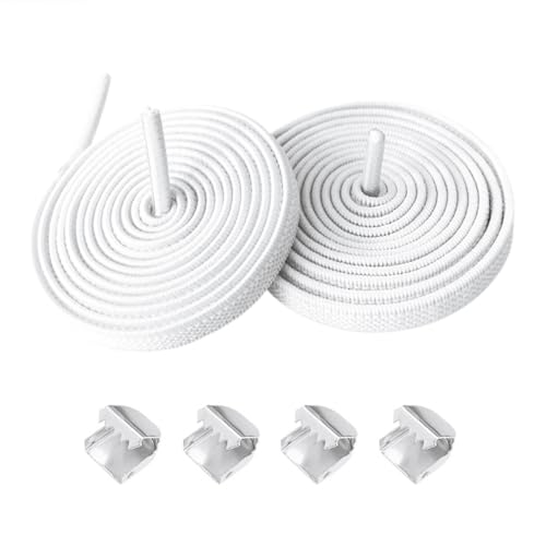 2 Pairs Elastic Shoe Laces No Tie Flat Shoelaces for Adults & Kids Sneakers - color: White