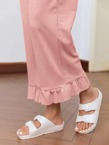 Yousify Womens Maternity Pants Ruffle Lounge Pregnancy Wide Leg Trousers - color: A-pink, size: Medium
