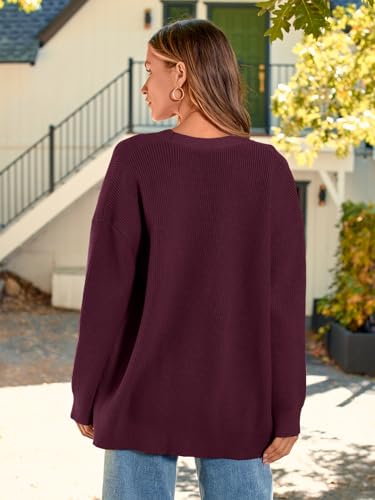 LILLUSORY Women's Oversized Fall Cardigan Sweater Chunky Jackets 2026 - color: Wine Red, size: Small