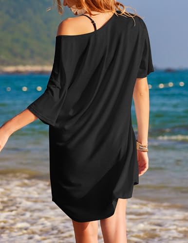 Ekouaer Cotton Nightgowns for Women Oversized Sleep Shirt Tshirt Night Gown - color: Black, size: Medium