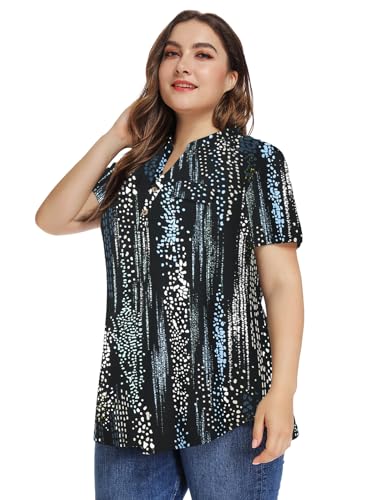 MONNURO Womens Plus Size Tops Button Down Tunic Plaid Shirts Casual Blouses - color: Flower126, size: 5X