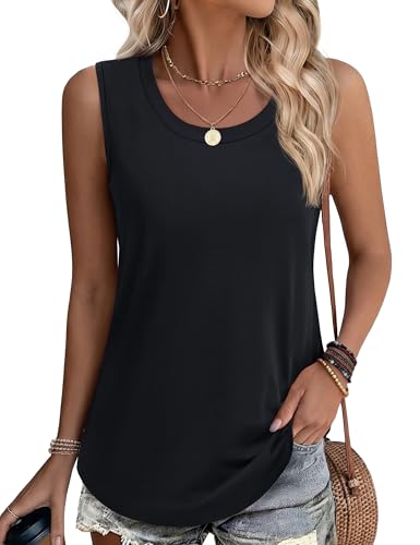 YUCOLEN Women's Tank Tops Loose Flowy Summer UPF 50+ Basic Sleeveless Tops - color: Black, size: Small
