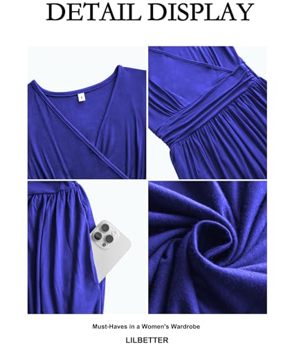 LILBETTER Women Sleeveless Deep V Neck Loose Plain Long Maxi Casual Dress - color: 01 Royal Blue, size: Large