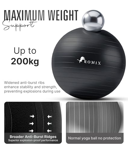 ROMIX Exercise Ball, Anti-Burst Yoga and Birthing Ball with Pump, Home Use - color: Black