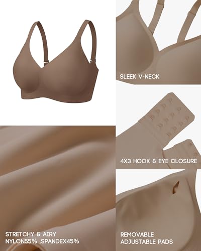 VQJ Women's Wireless Push Up Bra, Jelly Seamless Full Coverage T-Shirt Bra - color: Dusky Rose, size: Small