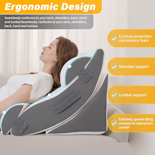 Wedge Pillow Set for After Surgery – 5PCS Orthopedic Bed Wedge Pillow Set for Sleeping, Body, Back and Leg Pain Relief - color: Grey