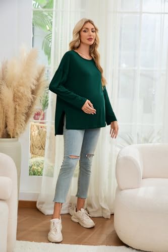 Smallshow Women's Long Sleeve Maternity Shirts Loose Tunic Pregnancy Tops - color: Deep Green, size: Large