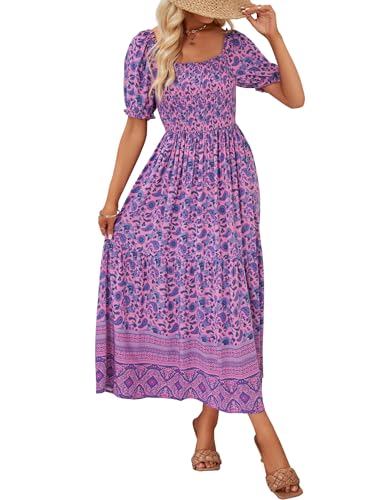 ZESICA Womens 2026 Summer Boho Floral Ruffle Maxi Dress - color: Purple, size: X-Large