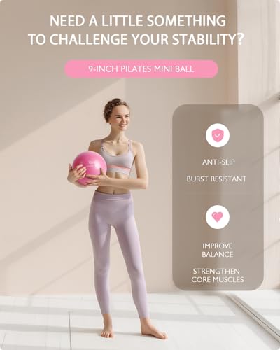 LIONSCOOL Pilates Ring Set 14" Magic Circle, 9" Mini Ball, Resistance Bands - color: Pink
