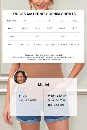 OUGES Womens Summer Maternity Denim Casual Pregnancy Shorts with Pockets - color: Medium Blue, size: XX-Large