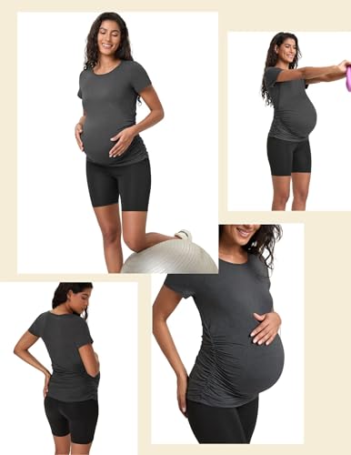 Happy.angel Women's Maternity Shirts Short Sleeve Pregnancy Top Tees - color: Deep Grey, size: XX-Large