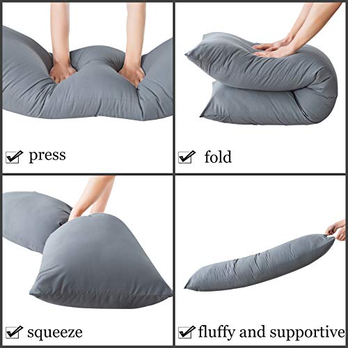 ELNIDO QUEEN Body Pillow with Pillowcase - Soft Long Bed Pillow for Adults - Breathable Full Body Pillow Insert for Sleeping, 20x54inches, Grey - color: Grey