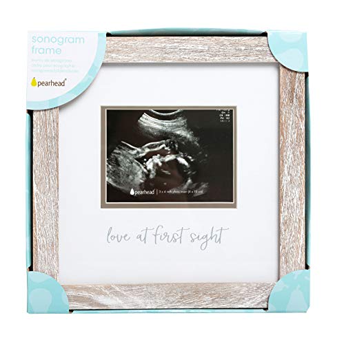Pearhead Love At First Sight Sonogram Picture Frame, Rustic - color: Distressed Wood, Silver Mat