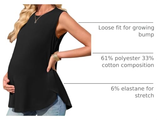 FMEYOA Women's Maternity Tank Top Summer Sleeveless Pregnancy Shirts - color: Black, size: Medium