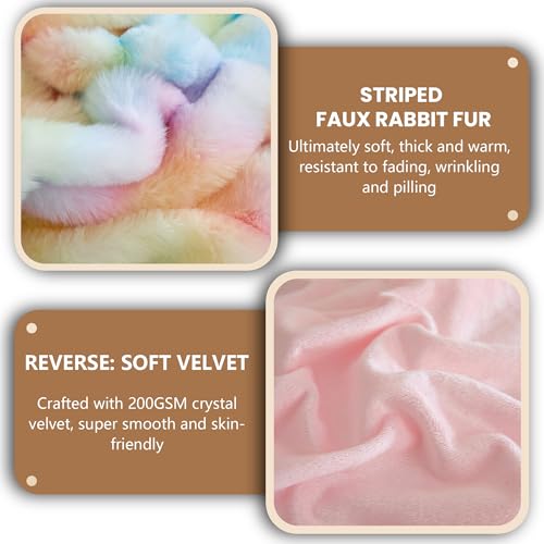 MEGO Fluffy Faux Rabbit Fur Ribbed Body Pillow Cover 20x54, Rainbow - color: Rainbow