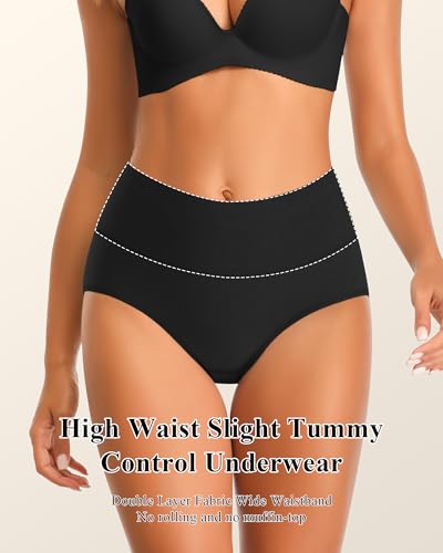 Annenmy High Waisted Womens Underwear Cotton Underwear Full Coverage Briefs Stretch Breathable Ladies Panties 5 Pack - color: Black, size: Medium