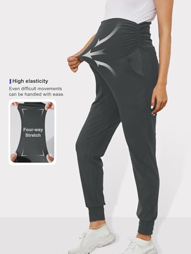 PARNIXS Maternity Two-Piece Set Basic Stretch Design with Pockets Soft Leggings for Active Moms Yoga Pants - Year-Round Wear - color: Black+gray, size: Medium