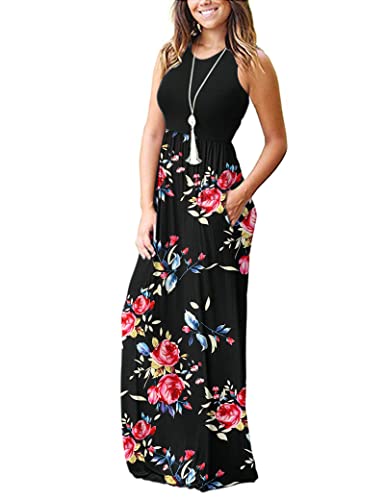 MOLERANI Women's Summer Maxi Long Casual Dresses with Pockets - color: 00 Rose Black, size: X-Large
