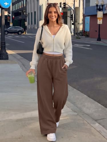 Trendy Queen Womens Wide Leg Fleece Lined Fall Sweatpants - color: Brown, size: X-Large