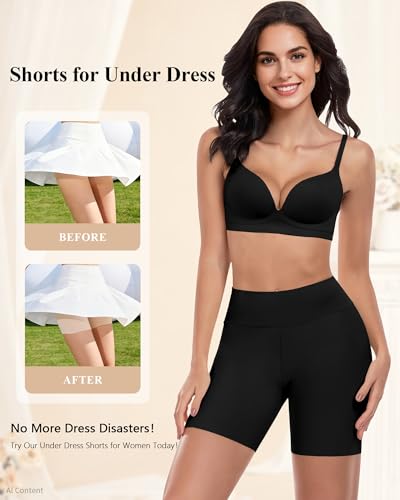 AugYew Cooling Slip Shorts Under Dresses Anti Chafing Seamless Underwear - color: Black, size: Large