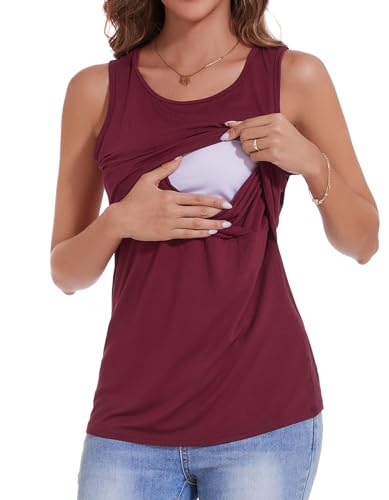 Sosolism Women’s Maternity Nursing Tank Top for Breastfeeding S-XXL - color: Wine Red, size: Small