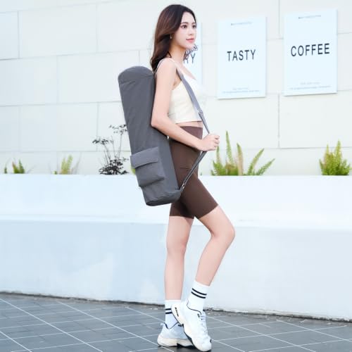 Yoga Mat Bag for Women & Men, Full-Zip Canvas Pilates Bag with Pockets - color: Grey-1