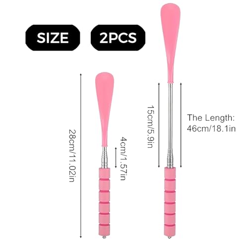 2 Pack Retractable Long Handle Shoe Horn, Black & Pink, Extended Shoe Horn