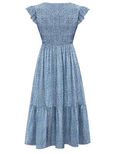 CzzzyL Women's Nursing Dress Flutter Sleeve Crew Neck Smocked Midi Pockets - color: Floralblue, size: Small